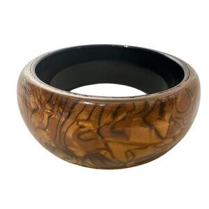 Brown & Black Retro Chunky Resin Bangle Bracelet With Marbled Design Boho Artsy